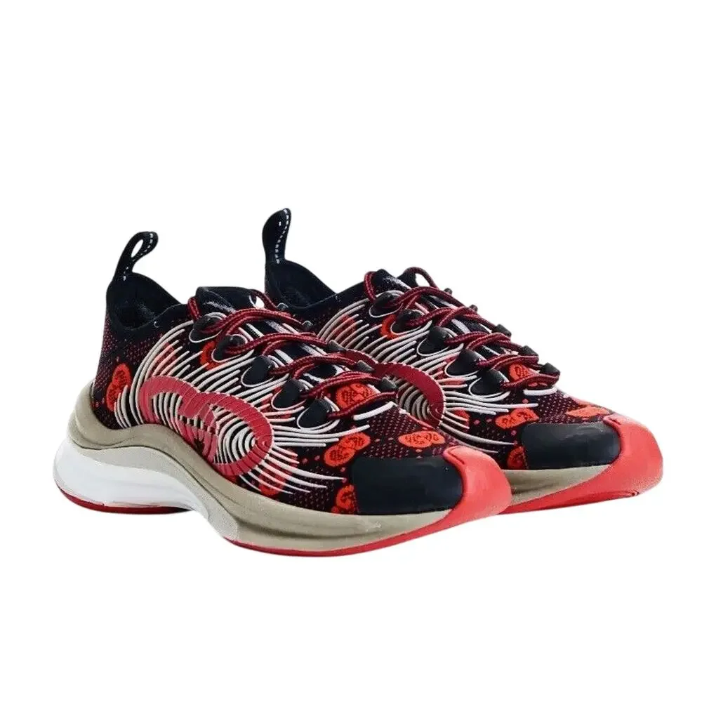 Gucci Run Knit Sneaker Size 9/ US 9.5 Black Red GG Interlocking NIB $920